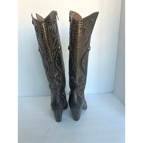 Veruska European Western Bronze Studded Vegan Cowgirl Knee High Boots Sz 6 Slim - Picture 6 of 12